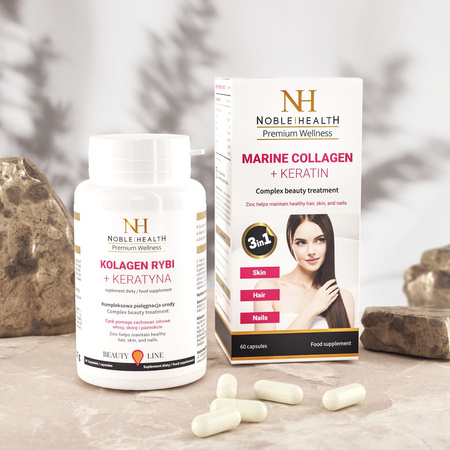 Noble Health Kolagen rybi NatiCol® + keratyną kompleksowa formuła dla włosów, skóry i paznokci 60 kaps.
