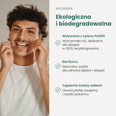 Georganics, Naturalna nić dentystyczna w szklanym opakowaniu Zero Waste, do codziennej pielęgnacji, smak zielonej mięty, 50 m