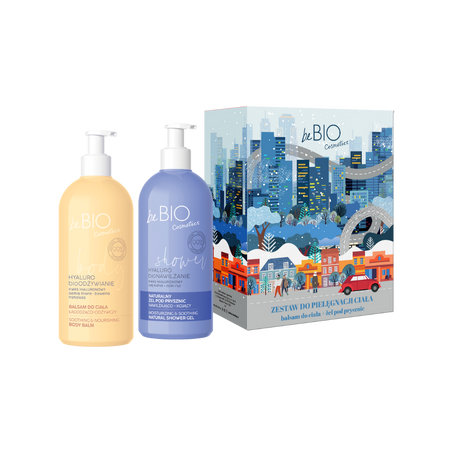 BeBio Zestaw do pielęgnacji ciała Hyaluro Żel pod prysznic bioNawilżenie 350ml + balsam bioOdżywianie 350ml