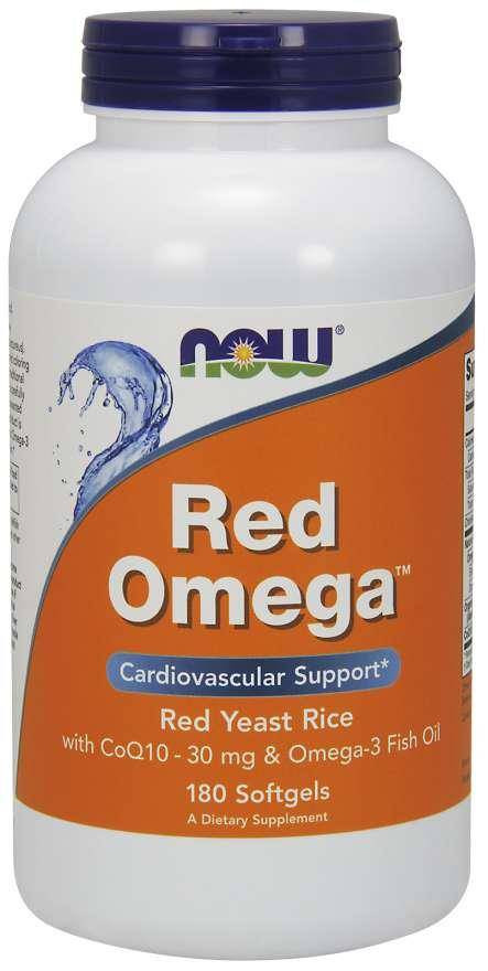 Омега-3 NOW Foods Red Omega, с красным дрожжевым рисом и коэнзимом Q10, 180 мягких капсул
