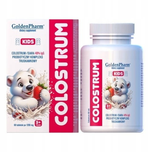 Колострум GoldenPharm Colostrum Kids, с пробиотиком, для детей с 3 лет, клубника, 60 таблеток