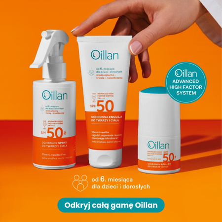 Oillan Ochronny spray przeciwsłoneczny do twarzy i ciała z filtrem SPF50 do skóry wrażliwej 125 ml