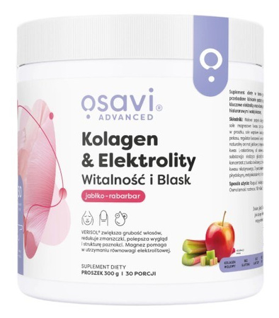 Osavi Kolagen Elektrolity Witalność i Blask, Jabłko & Rabarbar 300g