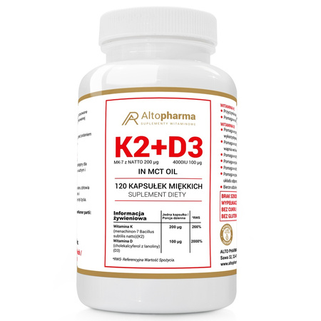 Altopharma Witamina K2MK7 200µg + D3 100µg 4000IU w oleju MCT 120 kaps.