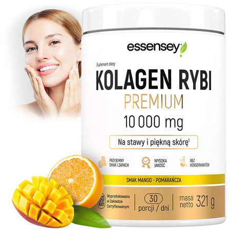 Essensey Kolagen Rybi Premium 10 000mg - 321g smak mango - pomarańcza