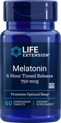 Life Extension − Melatonin 750 mcg 6 Hour Time Release − 60 tabl.