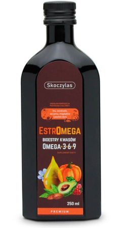 Skoczylas Estromega kompleks Kwasy Omega 3-6-9 z olejów roślinnych 250 ml smak malina
