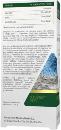 Medica Herbs Magnez + Cynk + Witamina B6 na wsparcie odporności  60 kaps.