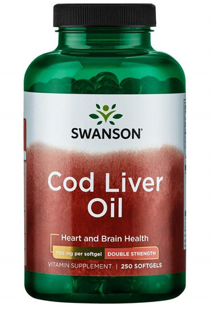 Swanson Cod Liver Oil Double-Strength Olej z wątroby Dorsza 700 mg na wsparcie serca 250 kaps.