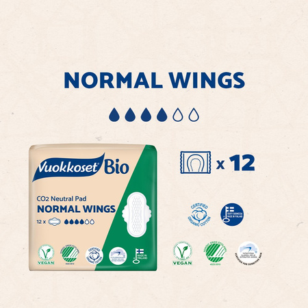 Vuokkoset, BIO, NORMAL WINGS, Podpaski ze skrzydełkami, 12 szt.