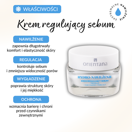 Orientana Hydro Nawilżenie Krem Regulujący Sebum Tremella  Niacynamid Pore out, 50ml