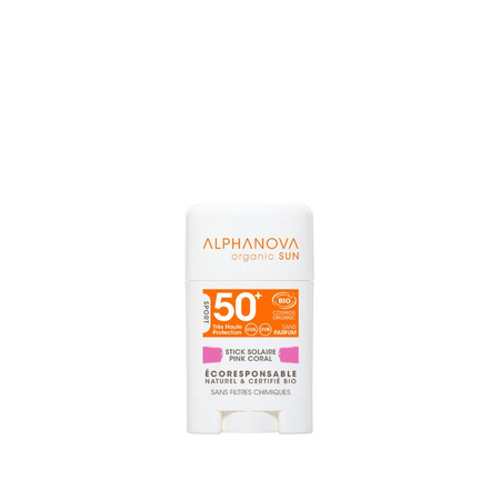 Alphanova Sun, Krem z filtrem w sztyfcie, SPF50+, Pink Coral, 12 g
