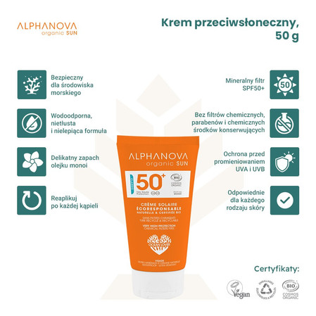 Alphanova Sun Bio, Krem Przeciwsłoneczny, filtr SPF50+, 50 g