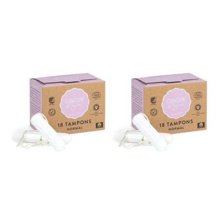 Zestaw: 2x Ginger Organic tampony bez aplikatora normal 18 sztuk