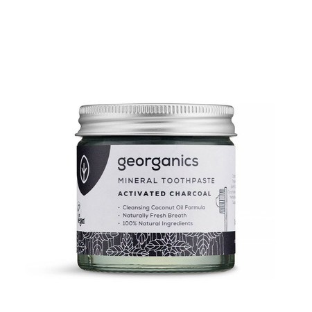 Georganics, Mineralna pasta do zębów w słoiku, bez fluoru, do codziennej pielęgnacji, z aktywnym węglem, 60 ml