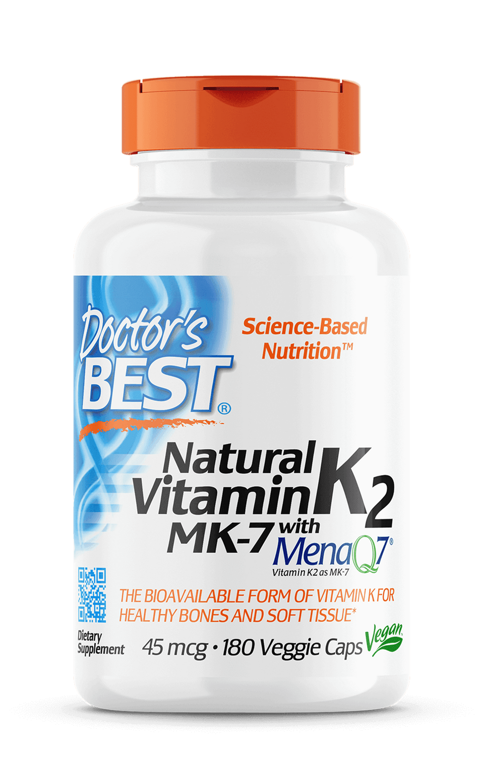 Витамин K2 Doctor's Best Natural Vitamin K2 MK-7 45 мкг, MenaQ7, 180 капсул