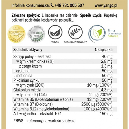 Yango − Włosy, skóra, paznokcie z ashwagandhą − 90 kaps.