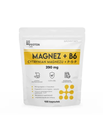 Proton Labs Magnez (cytrynian magnezu) + B6 (P-5-P) p5p Suplement Diety 100 kaps.