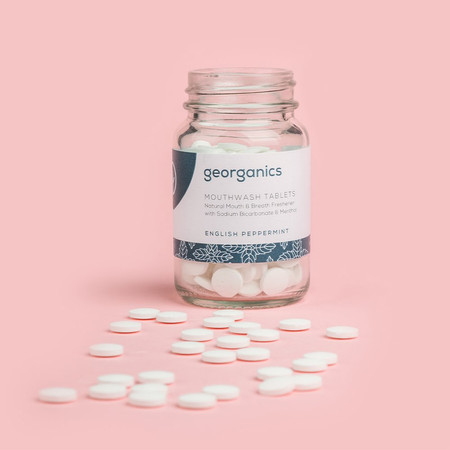Georganics, Naturalne tabletki do płukania jamy ustnej, do codziennej pielęgnacji, smak mięty pieprzowej, 180 tabletek