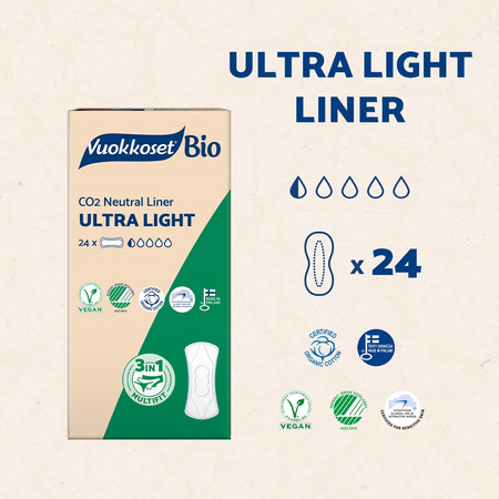 Vuokkoset BIO, ULTRA LIGHT, Cienkie wkładki higieniczne, 24 szt.