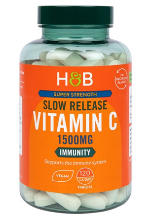 Holland & Barrett Super Strength Slow Release Vitamin C 1500 mg wsparcie w zmniejszeniu uczucia zmęczenia 120 tab. vege