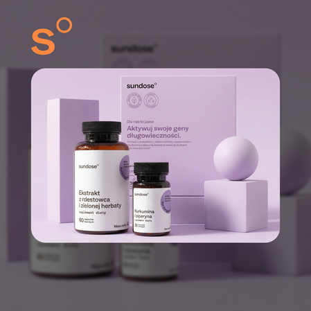 Sundose For Longevity resweratrol, zielona herbata, kurkumina i piperyna 60+30 kaps.