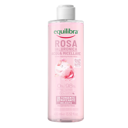 Equilibra − Delikatnie oczyszczająca różana woda micelarna z kwasem hialuronowym − 400 ml