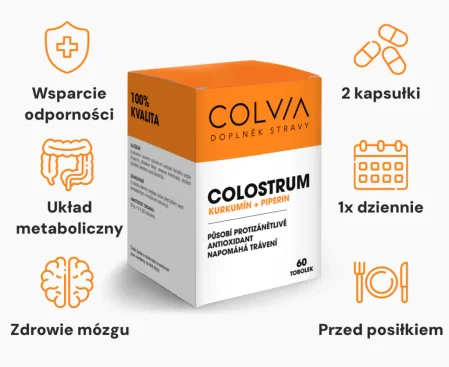 Colvia Colostrum + Kurkumina + Piperina na wsparcie odporności 60 kaps.