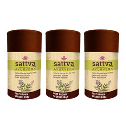 Zestaw: 3x Sattva - Henna Naturalna ziołowa farba do włosów Deep Brown 150g