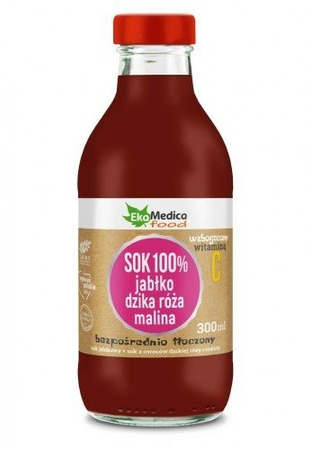 EkaMedica SOK 100% jabłko dzika róża malina 300 ml