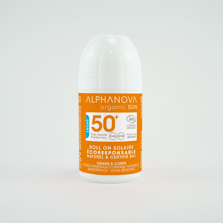 Alphanova Organic Sun, ROLL ON, Mineralny krem przeciwsłoneczny w kulce z filtrem SPF50+, EXTREME SPORT, 50 g