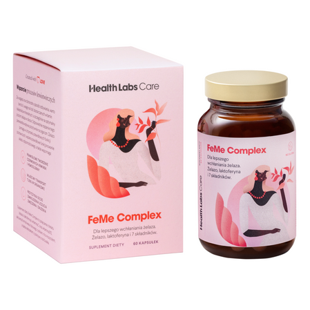 Health Labs Care FeMe Complex wsparcie wchałaniania żelaza, żelazo, laktoferyna i kompleks 7 składników 60 kaps.