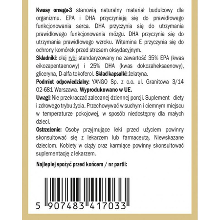 Yango Omega 3 kwasy tłuszczowe DHA i EPA 60 kaps.