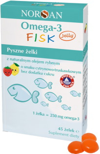 NORSAN Omega-3 Fisk Jelly dla dzieci 45 żelek smak cytrynowo - truskawkowy