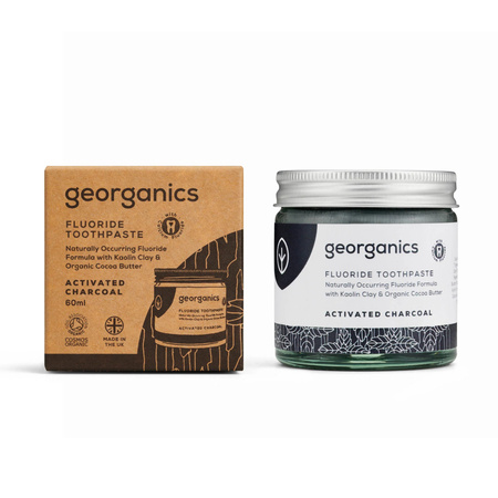 Georganics, Organiczna pasta do zębów z fluorem w słoiku, Activated Charcoal, 60ml