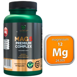 Lanco Nutritions MAG5 PREMIUM COMPLEX - 5 najlepszych form magnezu - Cytrynian, Diglicynian, Glukonian, Jabłczan, Mleczan - 60 kaps