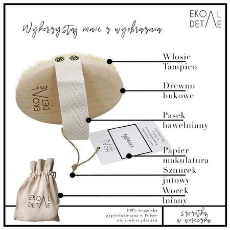 EkoDetale, Szczotka do masażu na sucho z włosiem Tampico, w woreczku