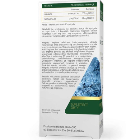 Medica Herbs Magnez Chelat + Witamina B wsparcie dla energii, odporności 60 kaps.