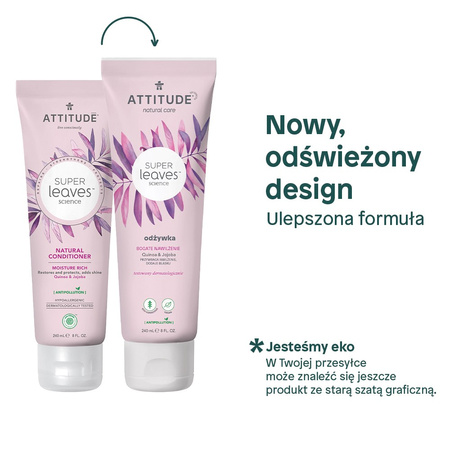 Attitude SUPER LEAVES™, Odżywka nawilżająca do włosów suchych, Quinoa i Jojoba, 240 ml