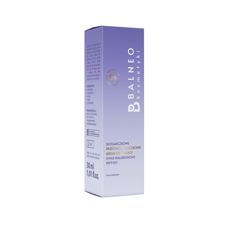 Balneokosmetyki - Biosiarczkowe przeciwzmarszczkowe serum do twarzy kwas hialuronowy 1,5% peptydy 30ml