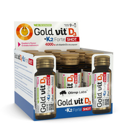 Zestaw: 9x Olimp Labs Gold-Vit D3 + K2 Forte Shot amp. szklana 25 ml malina