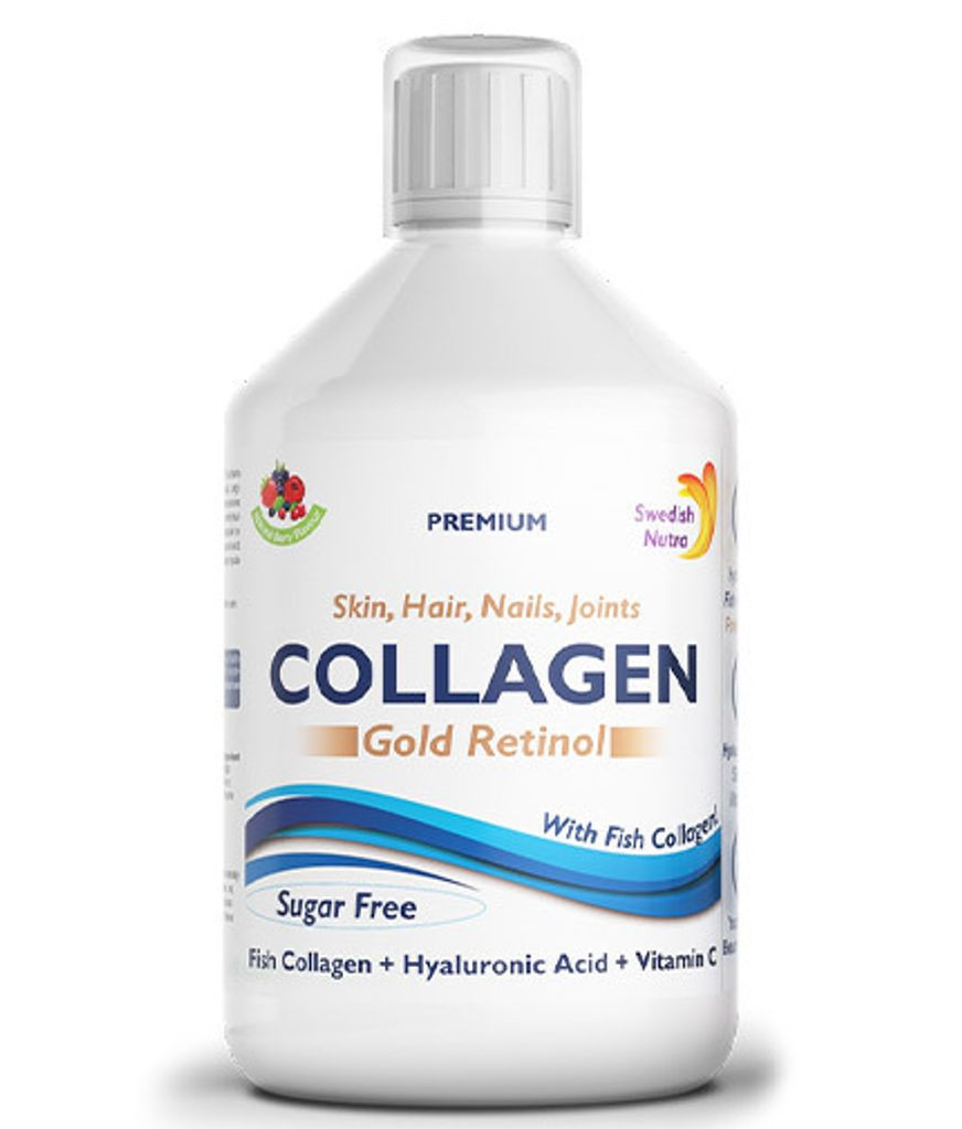 Коллаген морской Swedish Nutra Collagen Gold Retinol 12500 мг, с ретинолом, вкус черника, жидкость, 500 мл