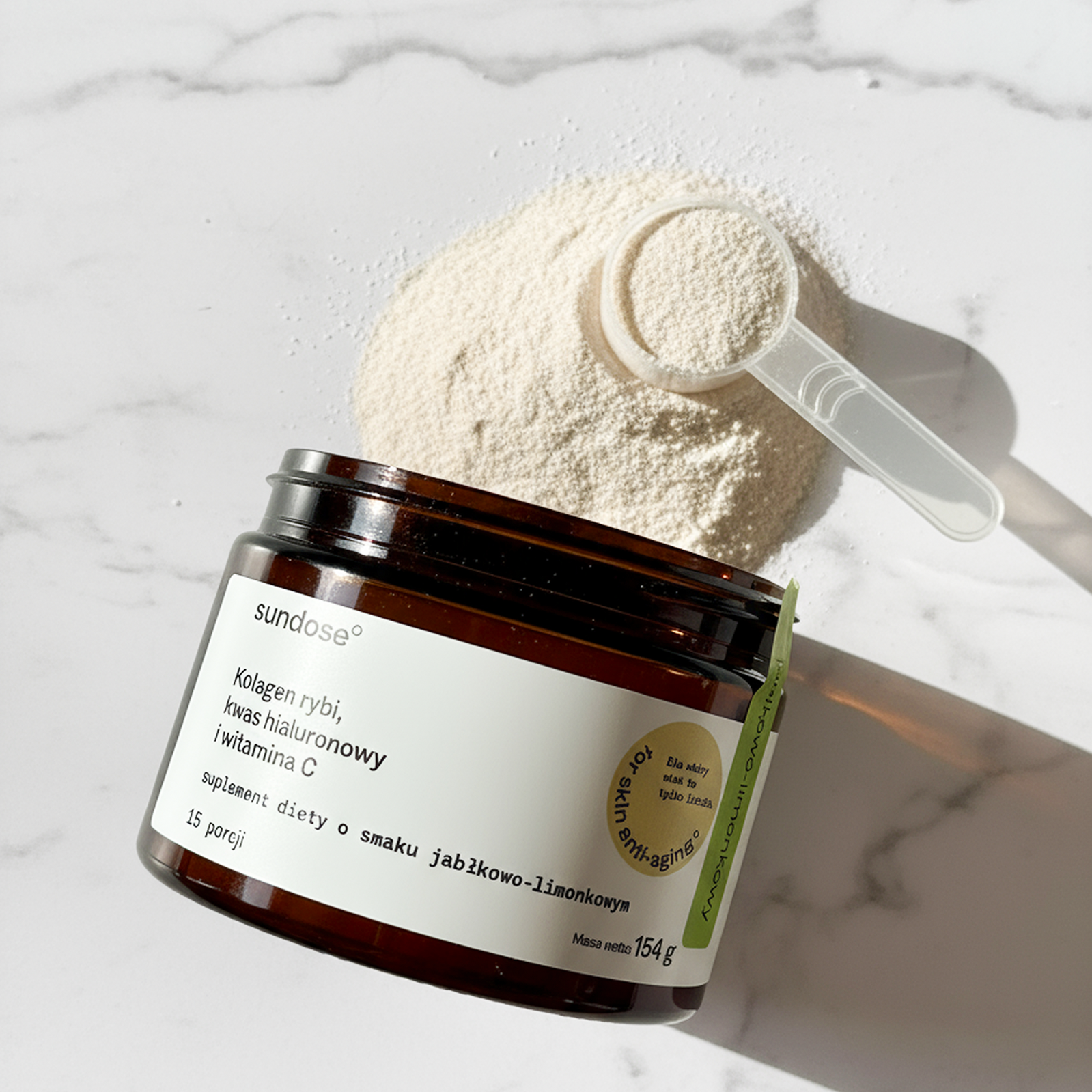 Коллаген Sundose For Skin Anti-Aging 5000 мг, с гиалуроновой кислотой, яблоко и лайм, порошок, 154 г