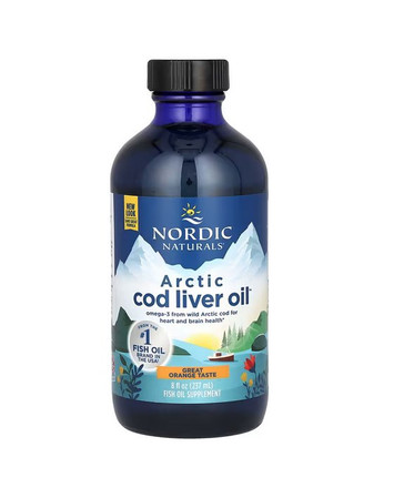 Nordic Naturals Arctic Cod Liver Oil kwasy Omega-3 kwasy tłuszczowe EPA i DHA oraz witaminy A i D 237 ml smak pomarańcza