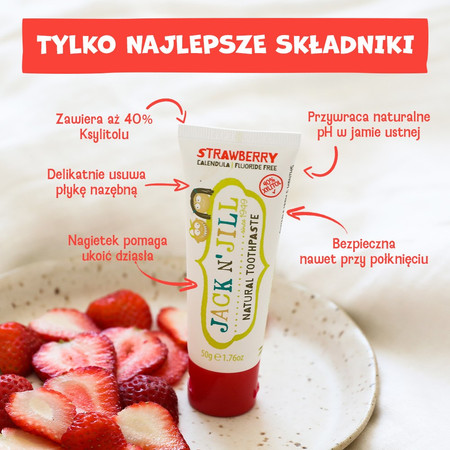 Jack N' Jill, Naturalna pasta do zębów dla dzieci o smaku czarnej porzeczki bez fluoru, 6m+, 50 g