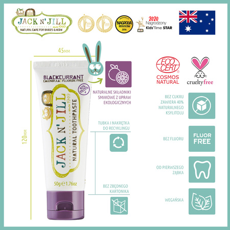 Jack N'Jill, Naturalna Pasta do zębów, organiczna czarna porzeczka i Xylitol, 50g