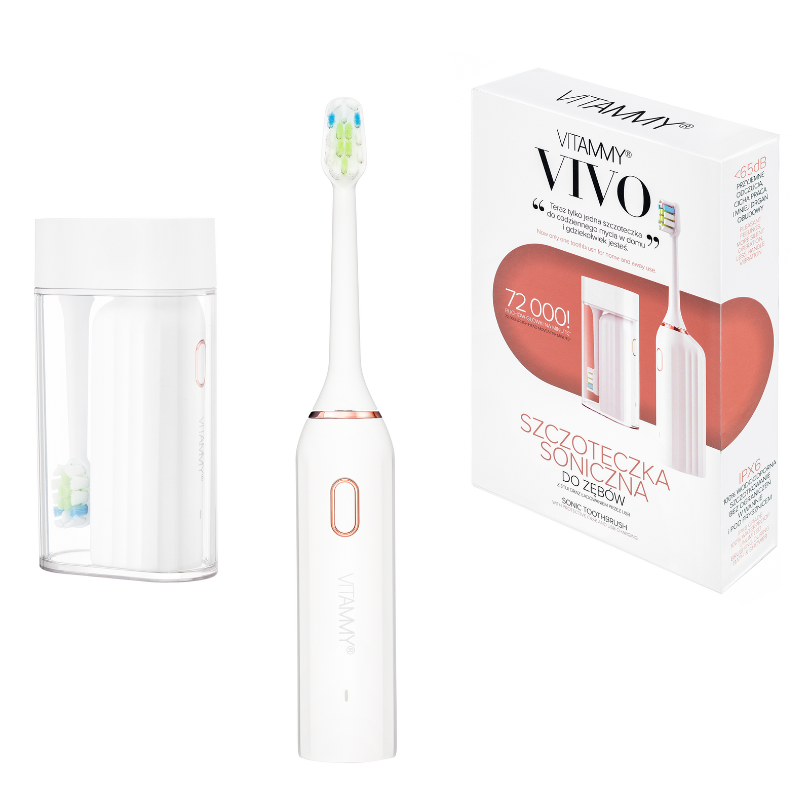 Звуковая зубная щётка Vitammy Vivo, с футляром, белая