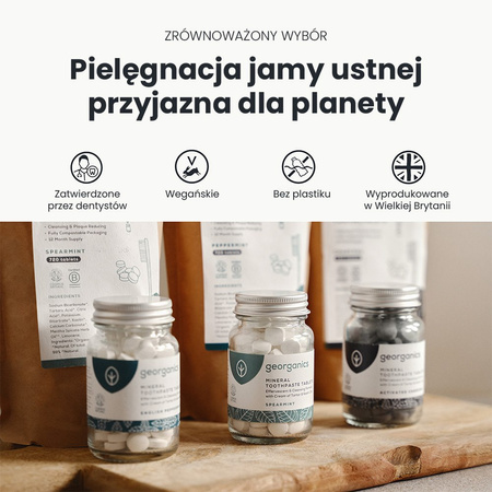 Georganics, Naturalne tabletki do mycia zębów, do codziennej pielęgnacji, z aktywnym węglem, 120 tabletek