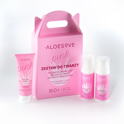 Aloesove - Xmas Pink Zestaw do twarzy torebka, balsam do demakijażu 75ml+peeling do twarzy 50ml+ krem na noc 50ml