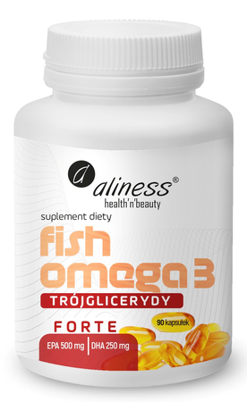 Aliness Fish Omega 3 FORTE Trójglicerydy kwasy EPA 500 i DHA 250 mg na wsparcie funkcjonowania serca 90 kaps.